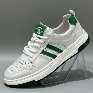 Mens Summer New Style Thin Leather Breathable Casual Shoes round Toe Flat Heel Rubber Outsole Korean Version Dequan Shoes