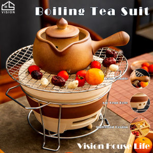 Vision Outdoor Barbecue Stove 4Pcs Set Cooking Tea Around The Stove Old-fashioned Charcoal Fire Stove Household Charcoal Thickened Carbon Stove Cooking Tea Casserole Hot Pot Pottery Clay Charcoal Stove Hong Kong Style Edge Stove