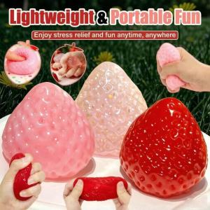 Aitemay 2PCS Mini Strawberry Squishies Fidget Toy Stress Balls for Adults Kids Sensory Fidget Toys for Anxious Stress Relief Fruit Squishies Balls for School Office