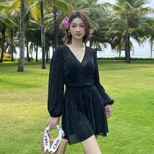 เซ็กซี่ วันพีซแขนยาว ชุดว่ายน้ำ สําหรับผู้หญิงระบายความร้อน ฤดูใบไม้ผลิ อาบน้ํา พลัสไซส์ ปกปิดหน้าท้องอวบอ้วนสาว