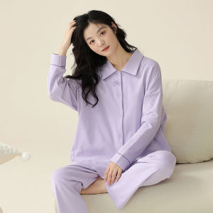 Bộ đồ ngủ nữ MiiOW làm bằng vải cotton dài tay quần dài cổ tròn thoải mái thoáng khí
