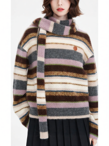 Retro Striped Womens Cashmere Blend Scarf