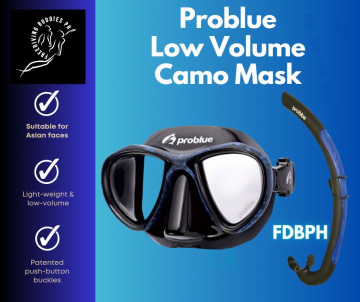 Problue Low Volume Freediving Skindiving Spearfishing Scuba Diving Mask and  Snorkel Set