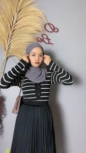 SWEATER ONECK ZEBRA STRIPE / INNER RAJUT LENGAN PANJANG / ATASAN RAJUT SALUR / BICCA INNER KNIT