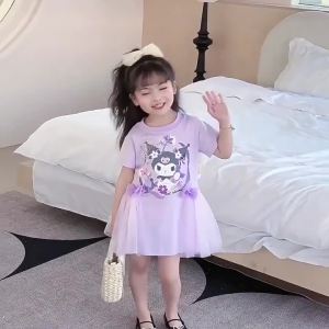 [PRINCESS KESLI] 2-9 Tahun Gaun gadis Kulomi katun murni musim panas versi Korea baru rok jala pita gadis bernapas tipis