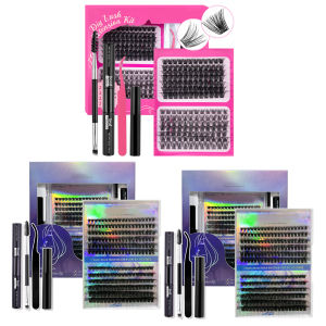 Eyelash Extension Kit with Bond Seal and Remover Fluffy Cluster Lashes Kit with Brush and Tweezers 10-16mm for Beginners