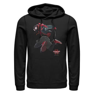 Mens Black Hoodie with Spider-Man and Snake Eater Action Pose Design Superhero Pattern Pullover