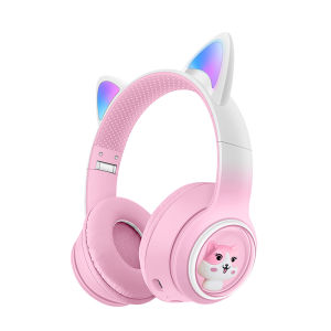 New Cat Bluetooth Headphone Wireless Gradient Color LED Light with Mic Kids Girls Stereo Phone Music Headset Gamer Gift