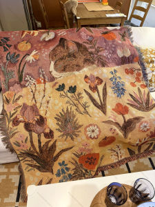 Khăn Trải Sofa Họa Tiết Mèo Ngủ Ngon Quilted Wall Hanging Tapestry Hand-drawn Luxury Bed Blanket Decorative Home Textile