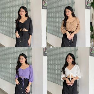 Lenny Top Baju Blouse Wanita Atasan Lengan Panjang Crinkle Airflow Anti Lecek Korean Style Kekinian Terbaru Ootd by Clashe