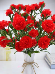 Romantic 4cm Snow Silk Ribbon Multi-Head 52 Roses DIY Handmade Material Package Full Woven Silk Ribbon Artificial Flower Bouquet