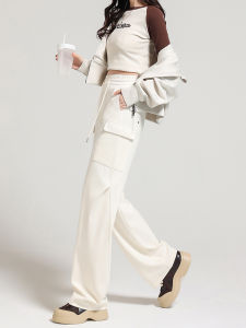 High Waist Wide Leg Workwear Pants Womens Loose Straight Casual Sports Long Trousers Spring New Style Drape Slimming Effect