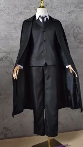 Dazai Osamu Cosplay Bungo Stray Dogs Kostum Costume Black Trench Cloak Suits Outfit Halloween Christmas Party Clothes