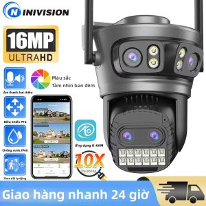 Camera PTZ 8K 16MP Với Zoom Kỹ Thuật Số 10x Bốn Ống Kính Ba Màn Hình WiFi Ngoài Trời Tầm Nhìn Ban Đêm Giám Sát Video CCTV Với Tính Năng Tự Động Theo Dõi