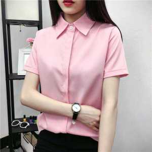 Pink Loose Fit Womens Shirt Summer Short Sleeve Professional Casual Versatile plus Size Korean Style OL Top Polyester Fabric