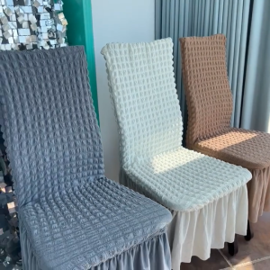 2 PCS Chair Cover Seersucker pleated skirt elastic thickened stretchable full coverage dining Chair cushion