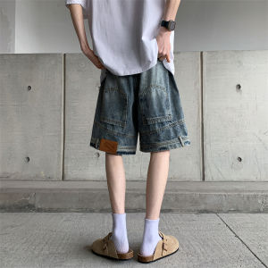 Summer Mens Loose Fit Vintage Denim Shorts High Street Style Five-Quarter Casual Design Sense Youth Popular Straight Leg Jeans