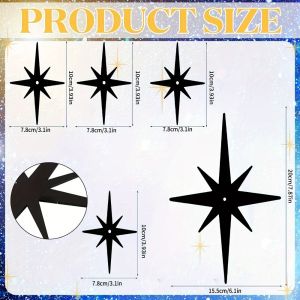 CIFbuy | CIFBUY 5Pcs Metal Starburst Wall Decor Mid Century Modern 8 Point Atomic Black Iron Art Easy Hang 2D Flat Ceiling Ornaments