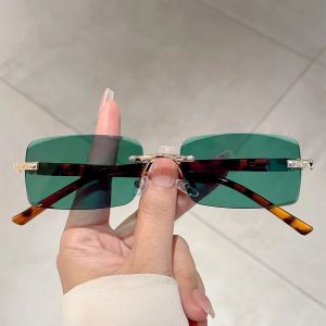 KAMPT Vintage Hình Chữ Nhật Kính Mát Không Gọng Sắc Thái Thường Ngày Cho Nam Và Nữ Hợp Thời Trang Retro Cao Cấp Thương Hiệu Thiết Kế UV400 Gradient Polycarbonate Ống Kính