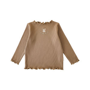 Autumn Clothes Rabbit Cartoon Long Sleeve Casual Base Shirt Childrens Top for Girls Warm Cotton Blend Fabric round Neck