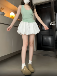 Váy Bồng Hoa Trắng Cho Nữ Mùa Hè Cạp Cao Dáng Chữ a Ngọt Ngào Đa Năng Váy Ngắn Xếp Ly