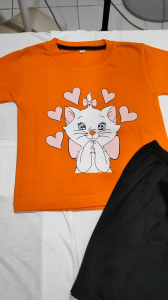 Baju Kaos Setelan Anak Perempuan Karakter Kartun Motif Kucing Love Lucu Usia 1 - 10 Tahun - DTF