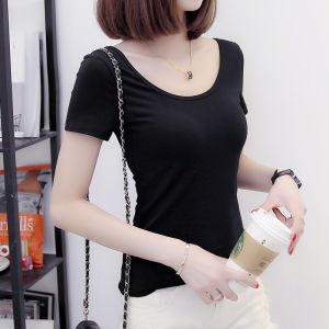 Slim Fit Half Sleeve T-Shirt Women Backless U Neck Yoga Wear Pure Color Base Layer Top round Neck Short Sleeve Summer Thin