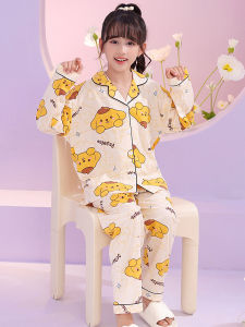 Pure Cotton Thin Long Sleeve Childrens Nightgown Set for Girls Spring Autumn Home Clothes Dungarees Kids Size Medium Large