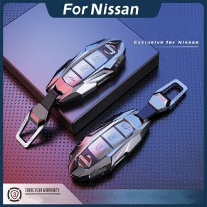 Mecha Zinc Alloy Premium Car Key Fob Case Cover Shell Keychain Metal Remote Holder Protector For Nissan Xtrail Almera Serena March Micra Livina Juke Leaf Note Cube Kicks Terra Tiida