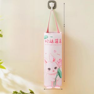 Happy Fish Wall-Mounted Large Capacity Kitchen Garbage Bag Storage Organizer Plastic Magic Tape Net Pocket Family Organizer
