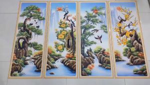 Bộ Tranh dán tường tứ quý VTC Xuân Hạ Thu Đông UD0491 KT 30 x 80 cm x 4 bức kim sa nhiều mẫu và kích thước