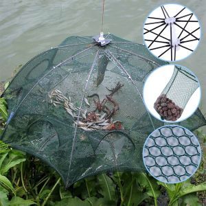 6/8/16 Holes Portable Automatic Folding Umbrella Trap Type Fishing Net Nylon Crab Shrimp Net Trap Cast Dip Cage Fishing Bait Shrimp Cage Crab Fish Trap Cast Net (Gift: 5 Packs Of Bait)