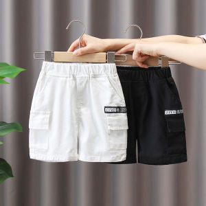 Boys Pure Cotton Workwear Shorts Summer Clothes Childrens Pants Boys Baby White Five-Part Mid-Pants Casual Style Elastic Waistband