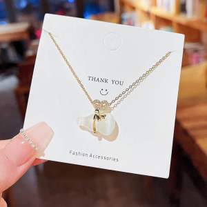 สร้อคอจี้น้ำเต้าขาว สร้อยคอทอง มีจี้ 2 สี สีขาว สีชมพู ยาว 18 นิ้ว พร้อมส่ง!!