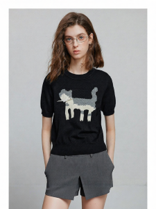 Toyouth | Bowknot Cat Jacquard Ladies Knit Top