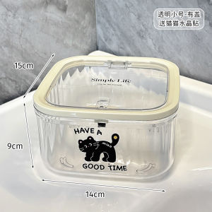 Bathroom Vanity Organizer Box Toilet Cosmetic Toiletries Storage Container Rectangular Cover Lid Dustproof Transparent PET