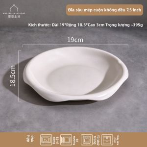 MODERN SWEETHOME | Đĩa Ăn Elegance Hình Nón Màu Trắng Dưới Men