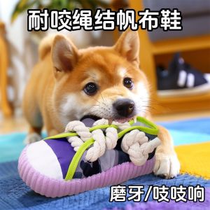 Dog Toys Canvas Shoes Teeth Cleaning Self Entertaining Bear Teddy Bichon Durable Chew Resistant Slippers Pet Supplies