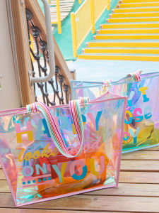 Shangying @ Laser Bag Beach Bag Gel Bag Swim Bag Large Capacity Satchel Transparent Bag One Shoulder Waterproof Womens Bag