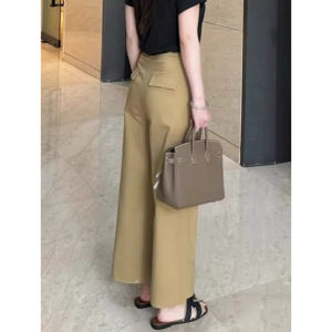 High-quality Fashionable Kaki-color High-waist Straight-legged Wide-leg Casual Trousers