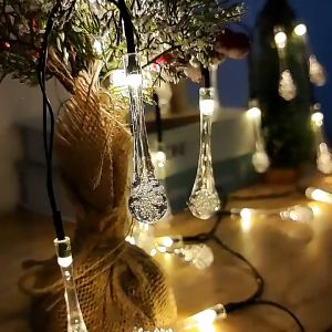 Lampu Taman Pohon Hias Solar Panel Lampu Gantung Lampu 20 LED hias Raindrop Tenaga Surya Led 4.8Mtr String Wedding Dekorasi Pesta Outdoor