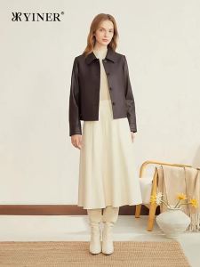 French Collar Commuter Leather Jacket Sheepskin