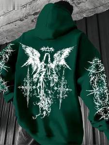Áo Hoodie In Hình Thiên Thần Thời Trang Thu Đông Nam Phong Cách Đường Phố Thoải Mái Kiểu Dáng Âu Mỹ Chất Liệu Polyester Dệt Kim.