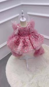 Toddler Baby Girl Birthday Party Dress Elegant Girl Lace Sequin Tail Dress Flower Child Wedding Dress 0-6 Years Old Clothing