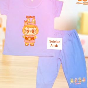 Setelan Fashion anak Laki-Laki dan Perempuan usia 1-8 tahun bergambar Labubu Toanart bahan Babyterry Kekinian
