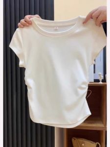 Summer Sportswear Set Women Casual Wide Leg Pants Dopaamine Small Stature Clothing Full Set Short Sleeve round Neck Cotton