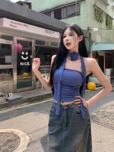 VKSOD | Pure Desire Spicy Girl One Shoulder Flower Tube Top Womens Summer Fashion Tank Top With Chest Pad Sleeveless Vest Outerwear