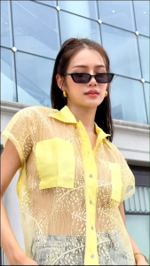 PARRY เสื้อลูกไม้ Pantone Pocket สี Sky Blue Free size เสื้อลายลูกไม้ ลูกไม้ ชุดลูกไม้