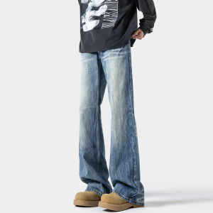 Mens Jeans Baggy Jeans Man Pants Spring New Flared Denim Stripe Design Loose Fit Big Size