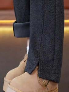 กางเกงขายาวทรงหลวมสไตล์ลำลองสำหรับผู้หญิง ผ้าขนสัตว์หนา ทรงหลวม ฤดูใบไม้ร่วง/ฤดูหนาว กางเกงขายาวทรงตรงสำหรับผู้หญิง